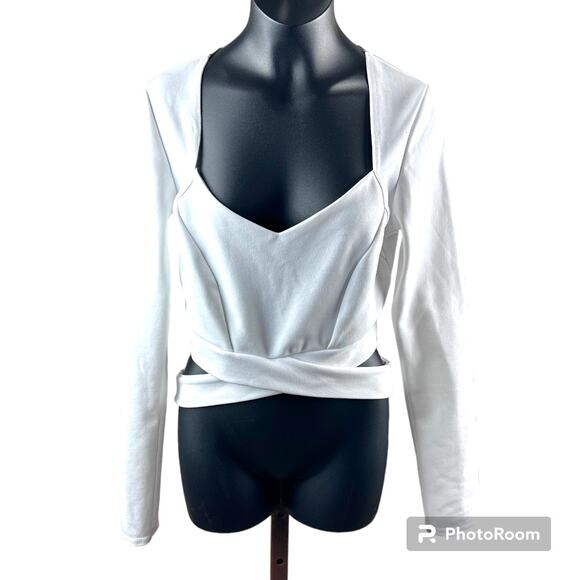 Boohoo white bandage wrap front balletcore crop top v neck polyester size 6 - Picture 1 of 5